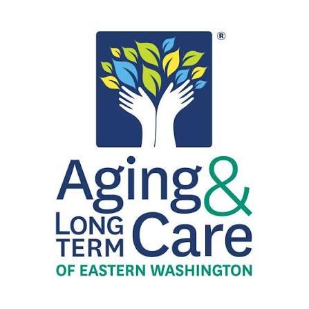 Logo for Aging & Long Term Care of Eastern Washington, with a graphic of hands and leaves resembling a tree and the title below the graphic.